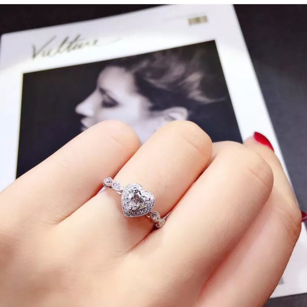 Romantic 925Silver Heart Ring Women White Sapphire - Picture 3 of 4